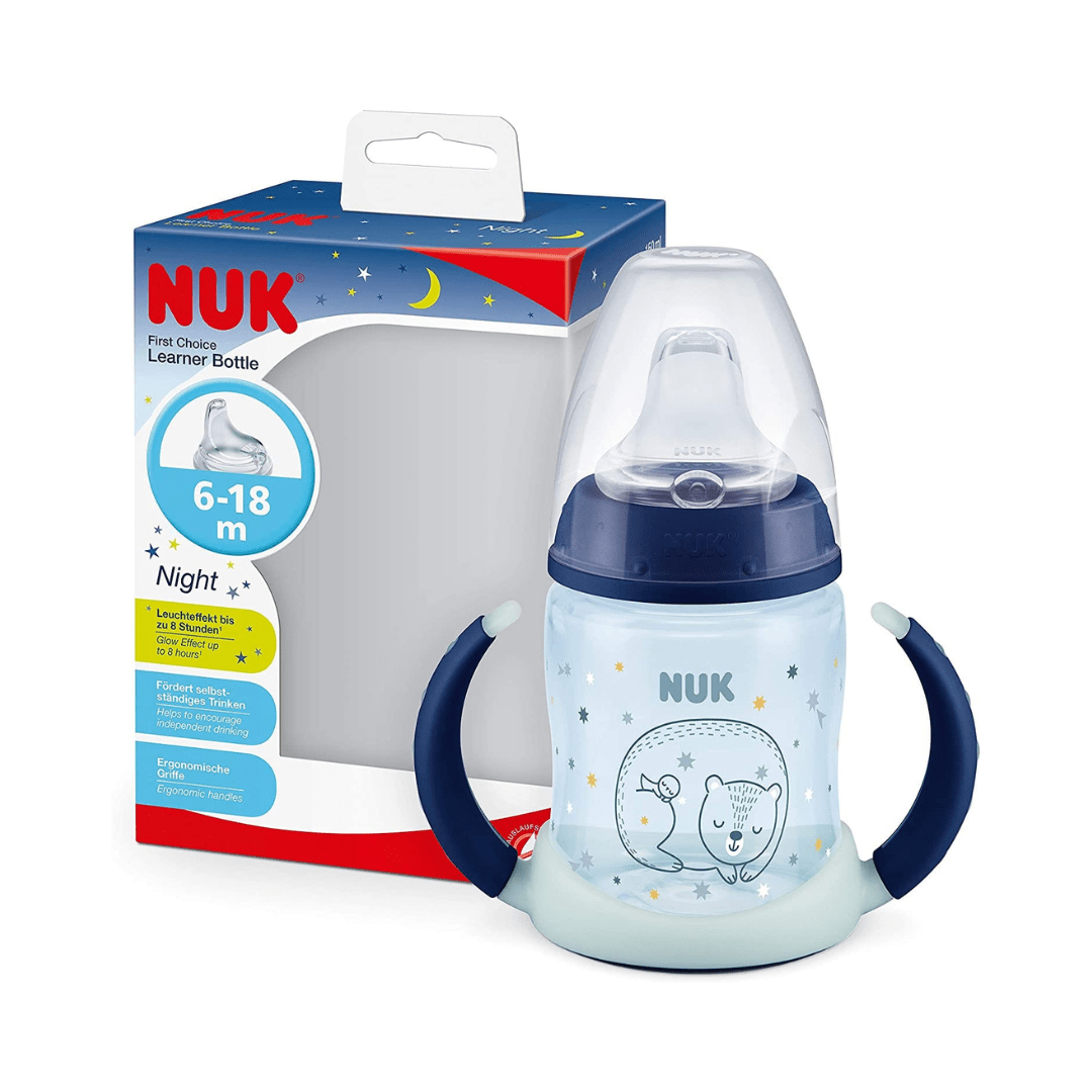 NUK First Choice+ Glow in the Dark Blue Learner Bottle (6m+) 150ml