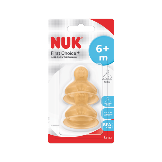 NUK First Choice + Latex Teat Size 2 (6m +) Large Hole 2 Pack