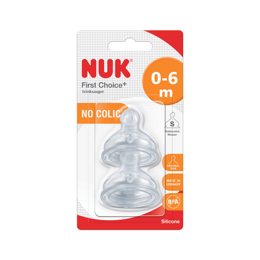 NUK First Choice + Silicone Teat Size 1 (0-6 m) Small Hole 2 Pack