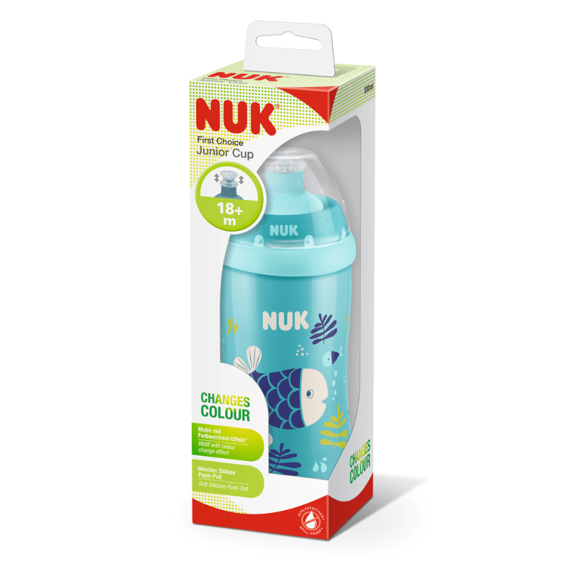 NUK Junior Cup Colour Changing Blue Cup with Push-Pull spout (18m+) 300ml