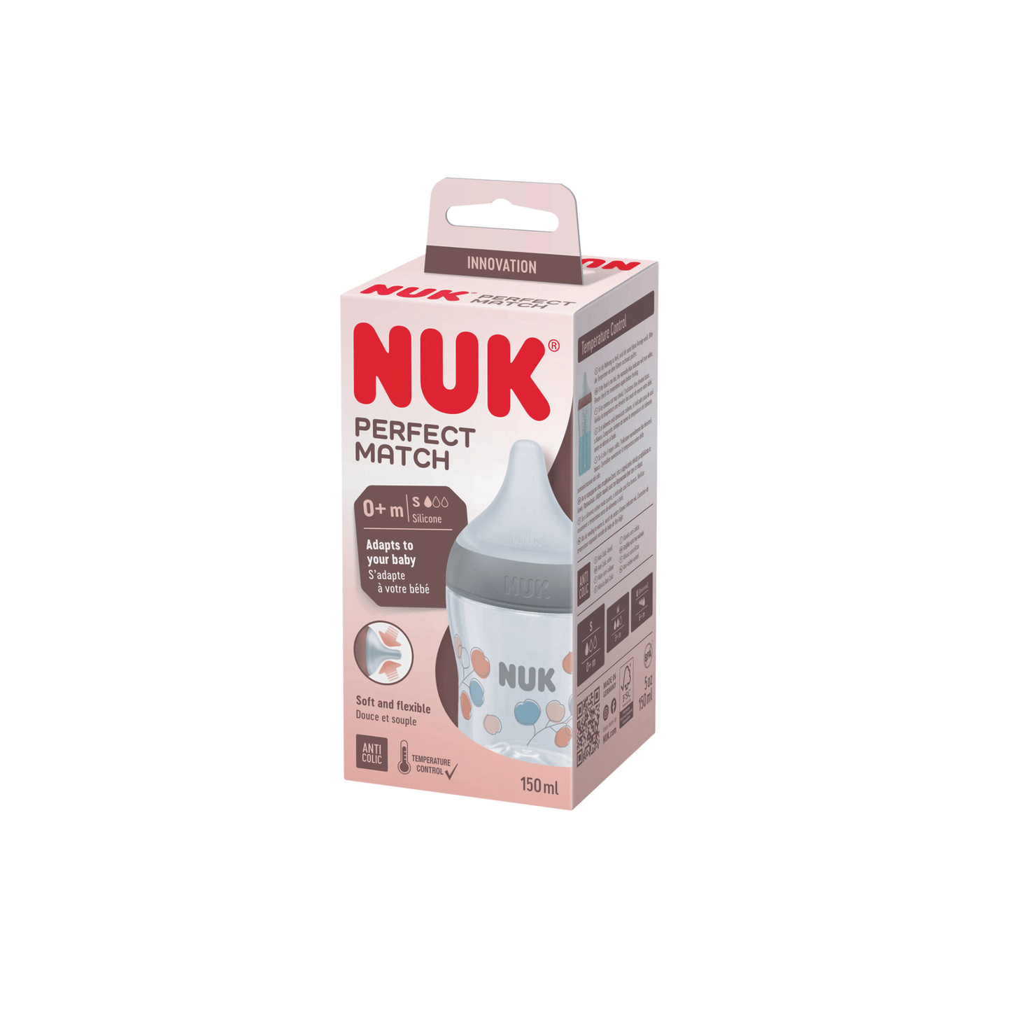 NUK Perfect Match 150ml Temperture Control Cotton Twigs Small Teat 1pk