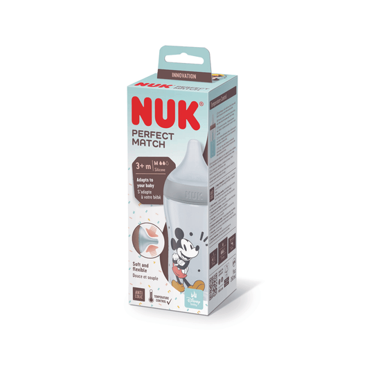 NUK Perfect Match 260ml Temperture Control Mickey Medium Teat Grey 1pk