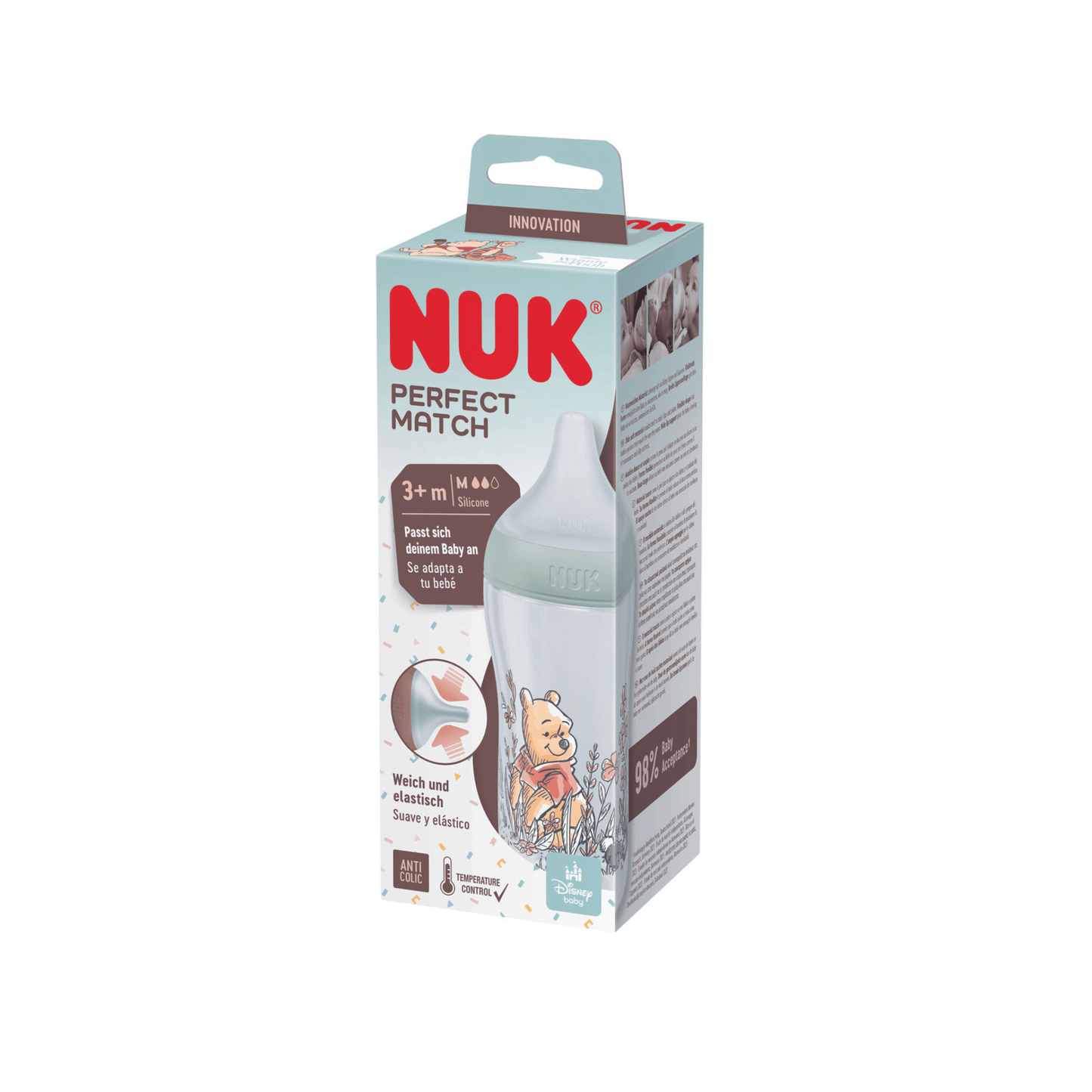 NUK Perfect Match 260ml Temperture Control Winnie Medium Teat 1pk