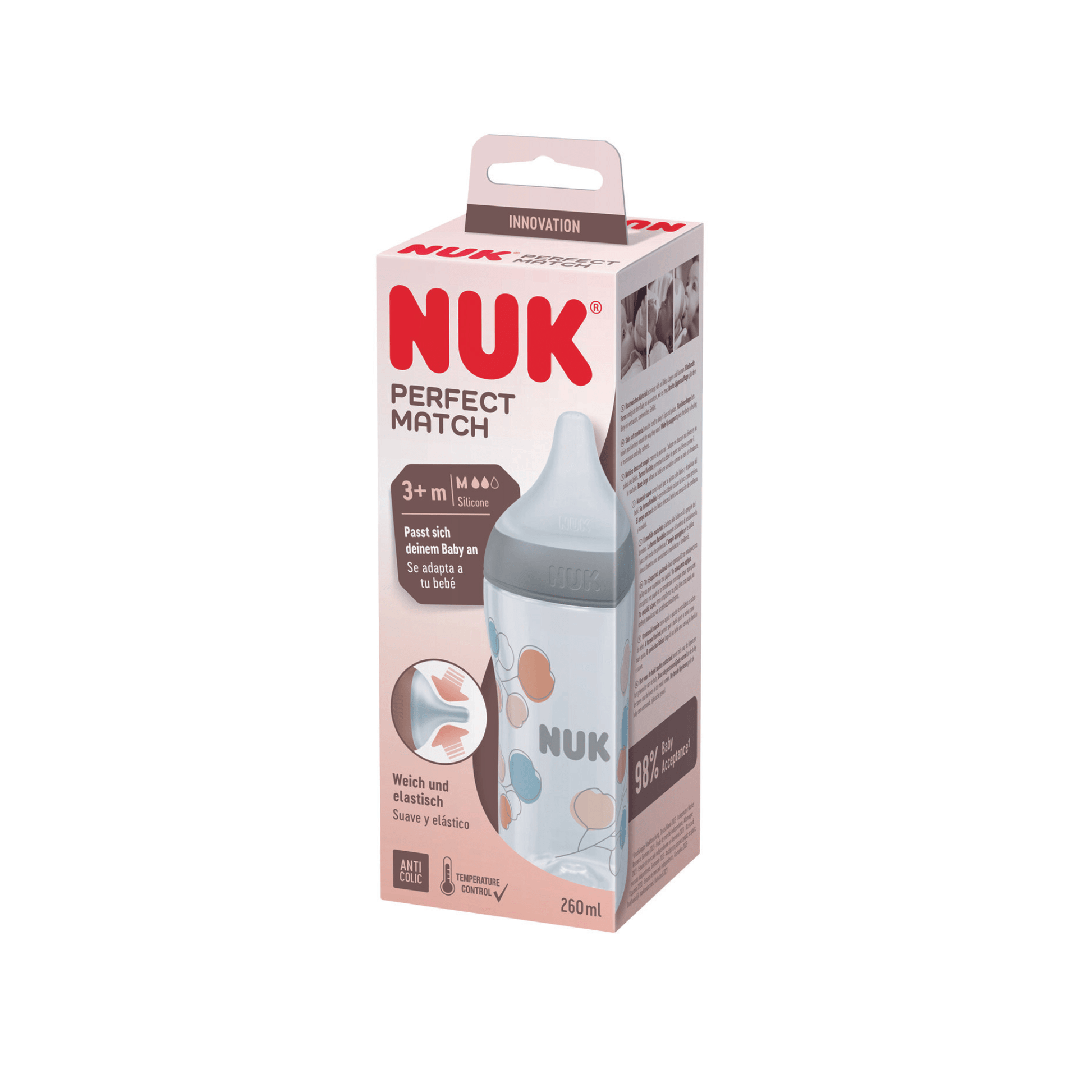 NUK Prefect Match 260ml Temperature Control Cotton Twigs Medium Teat 1pk