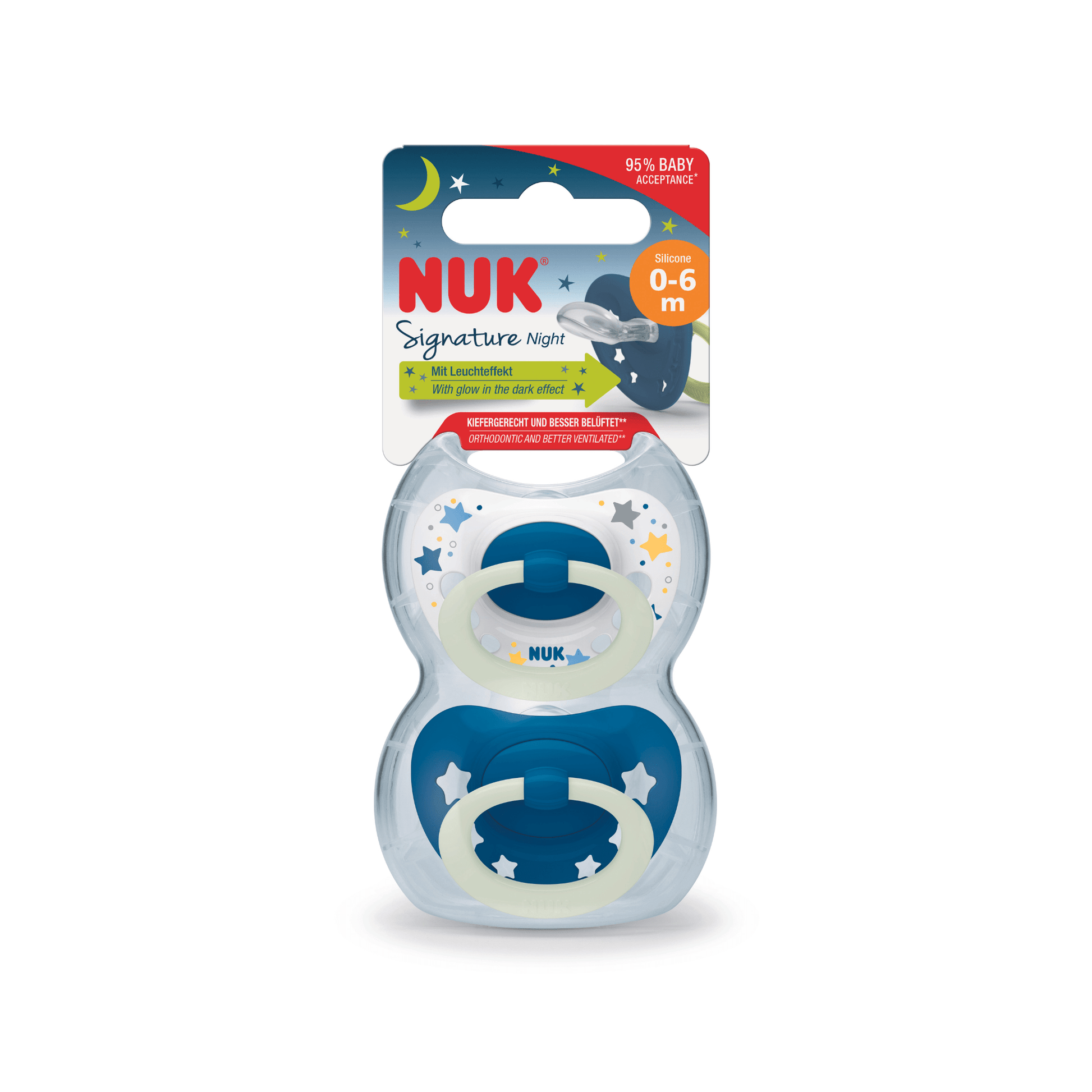 NUK Signature Night Silicone Soother Boy 0-6 Months 2 Pack