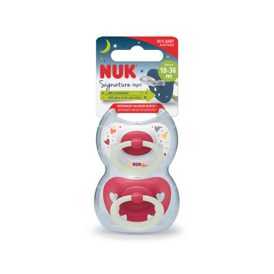 NUK Signature Night Silicone Soother Girl 18-36 Months 2 Pack