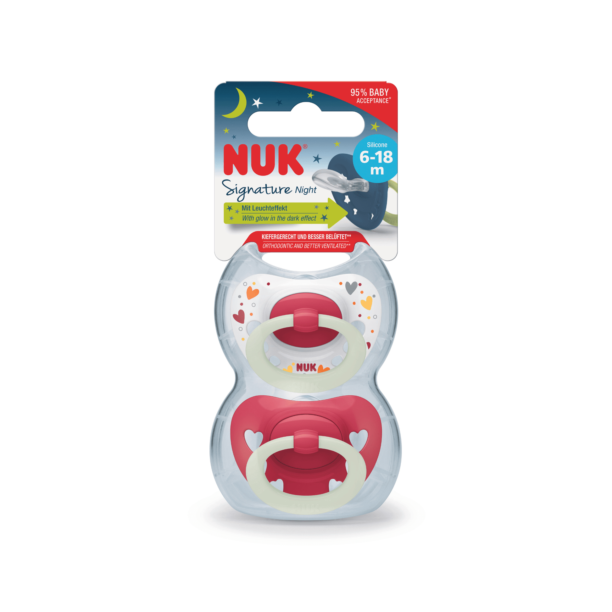 NUK Signature Night Silicone Soother Girl 6-18 Months 2 Pack