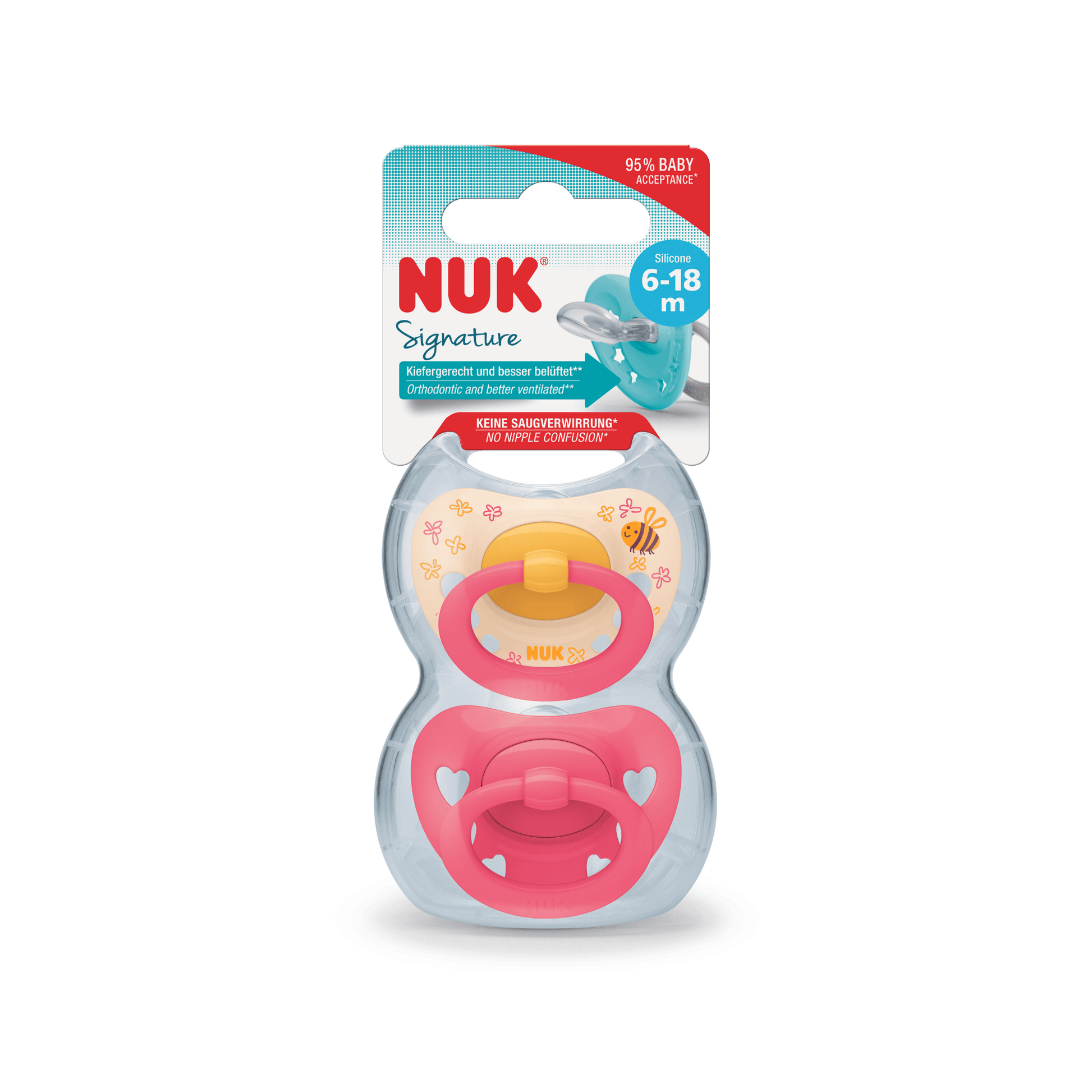 NUK Signature Silicone Soother Girl 6-18 Months 2 Pack