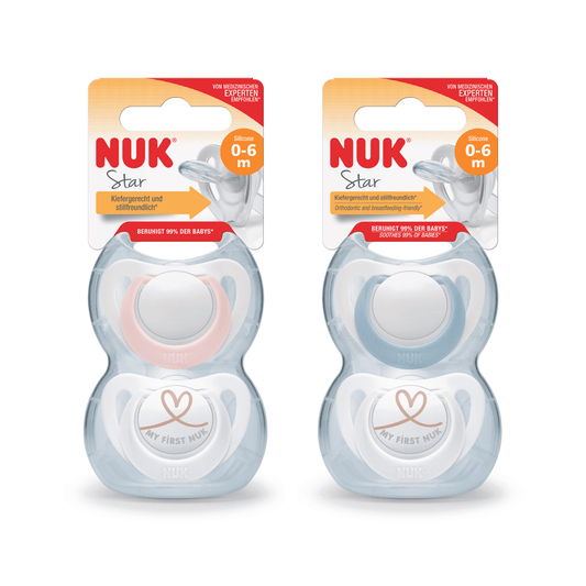 NUK Star Silicone Soother (0-6 Months)  - 2 Pack - Mixed Case