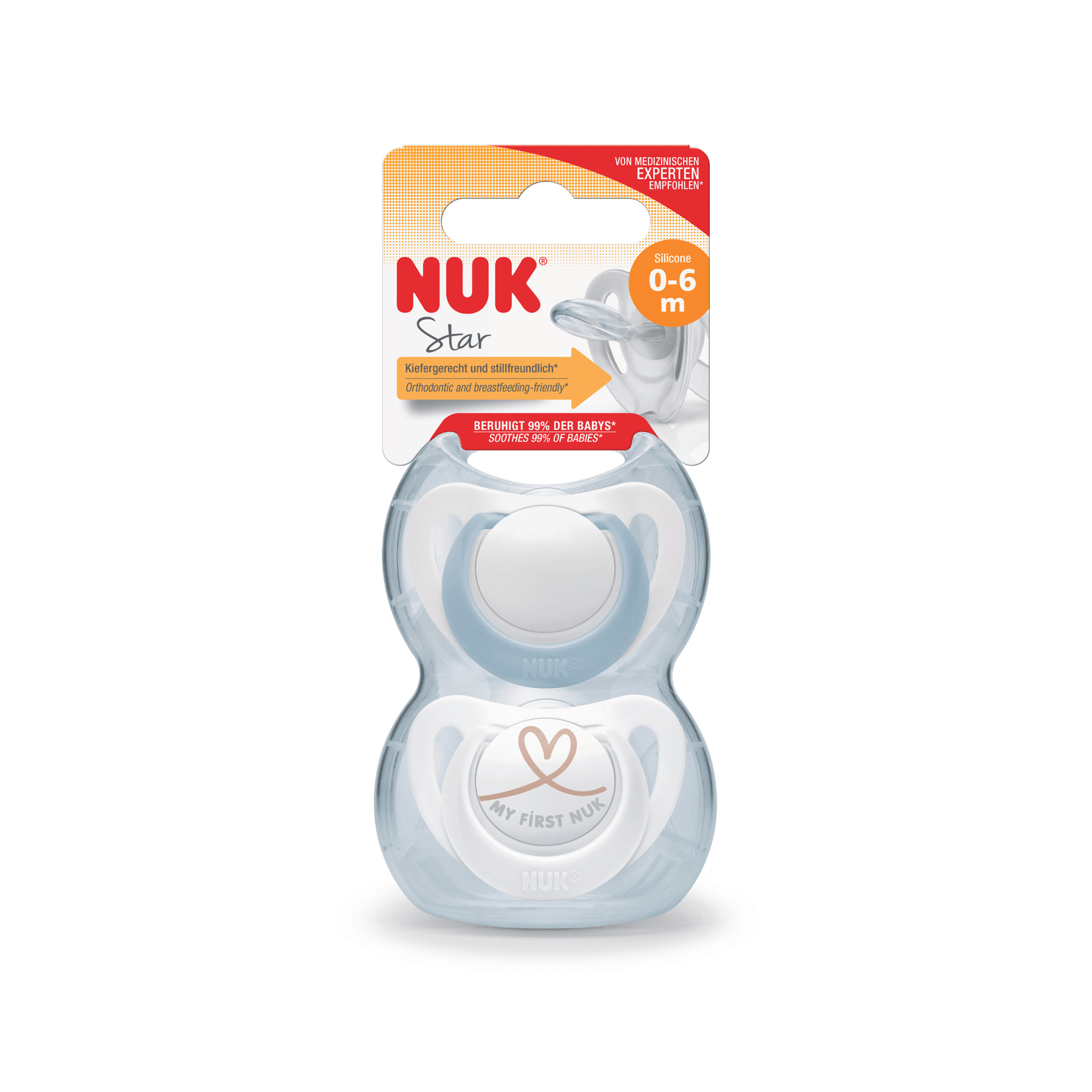 NUK Star Silicone Soother (0-6 Months)  - 2 Pack - Mixed Case