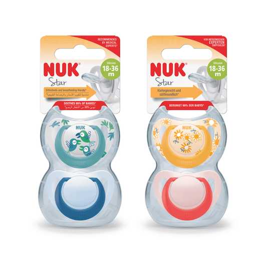 NUK SHOW ONLY Star Silicone Soother 18-36 Months 2 Pack - Mixed Case