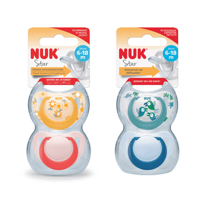 NUK SHOW ONLY Star Silicone Soother 6-18 Months 2 Pack - Mixed Case